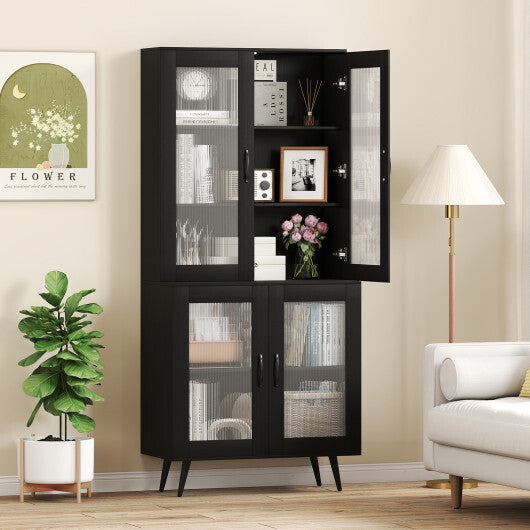 70.5 inch Tall Kitchen Pantry Cabinet Cupboard with 4 Transparent Doors-Black W2B
