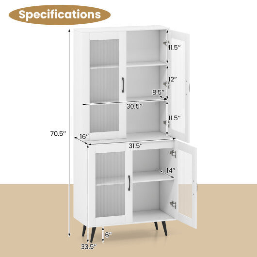70.5 inch Tall Kitchen Pantry Cabinet Cupboard with 4 Transparent Doors-Black W2B