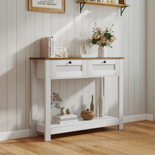 Farmhouse Console Table with 2 Drawers 42 inch Long Narrow Entryway Table