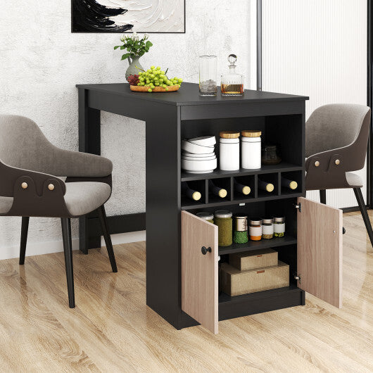 48 Inch Bar Table with Storage Cabinet and Wine Rack-Black
