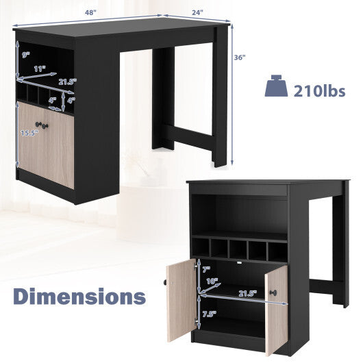 48 Inch Bar Table with Storage Cabinet and Wine Rack-Black W2B