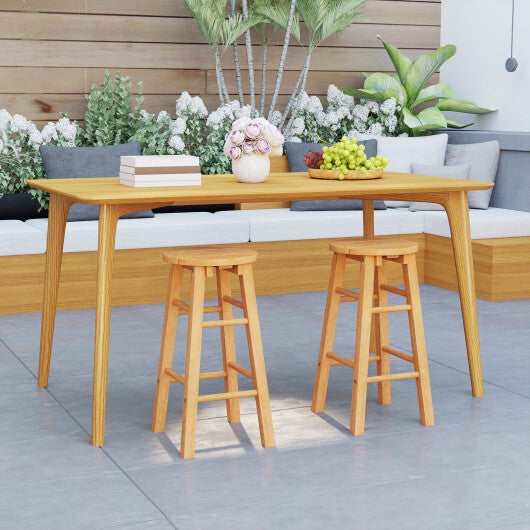 24-Inch Outdoor Wood Bar Stools Set of 2 with Round Seat and Footrest W2B