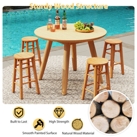 24-Inch Outdoor Wood Bar Stools Set of 2 with Round Seat and Footrest W2B