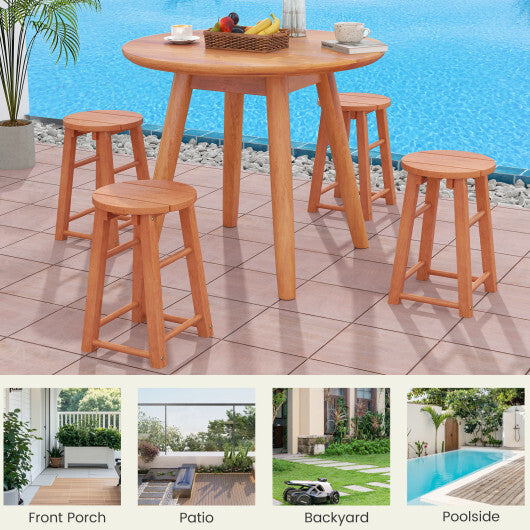 18-Inch Outdoor Wood Bar Stools Set of 2 with Round Seat and Footrest W2B