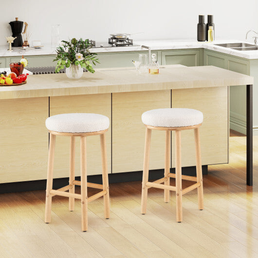 27" Bar Stools Set of 2 Upholstered Barstools with Boucle Fabric Seats-White W2B