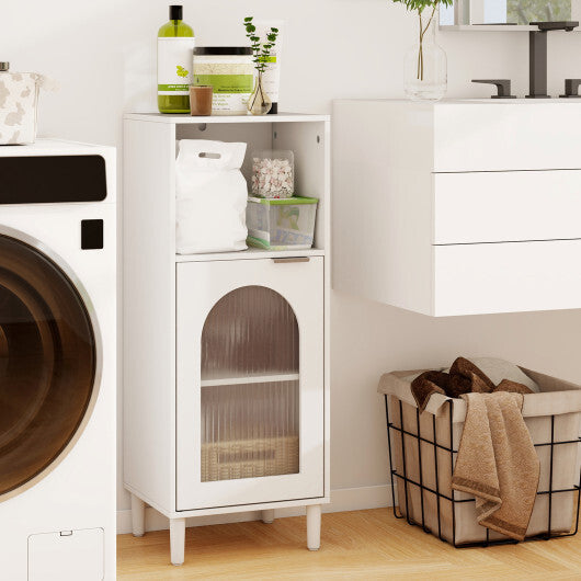 Bathroom Floor Cabinet Wood Side Storage Organizer with Adjustable Shelf-Black W2B