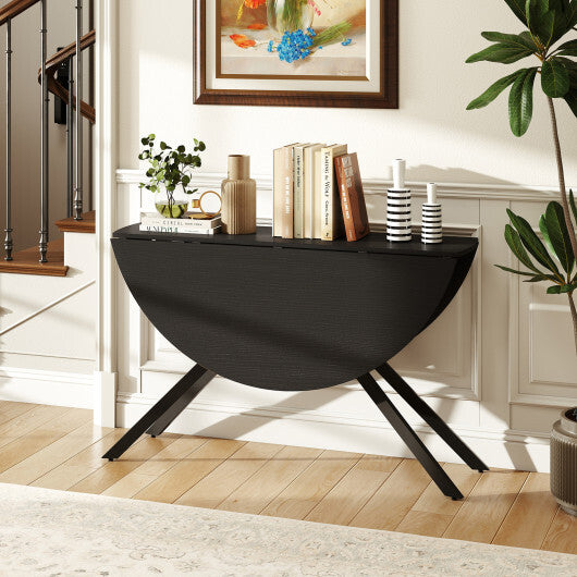 Folding Dining Table 47 Inch Extendable Round Kitchen Table with Drop Leaves-Rustic Brown