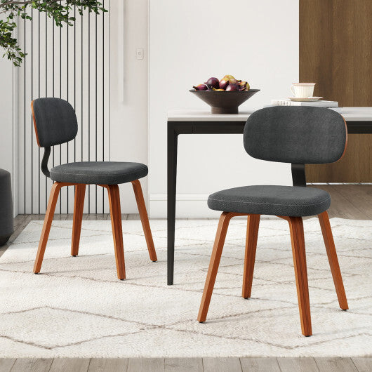 Chenille Fabric Upholstered Wooden Kitchen Chairs Set of 2-Dark Gray W2B