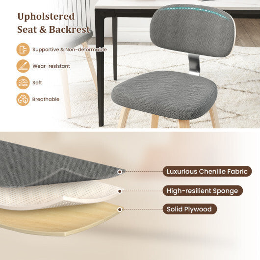 Chenille Fabric Upholstered Wooden Kitchen Chairs Set of 2-Dark Gray W2B