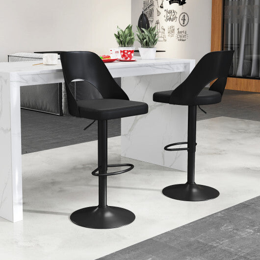 Bar Stools Set of 2 with Enlarged PU Leather Seat and Footrest-White W2B