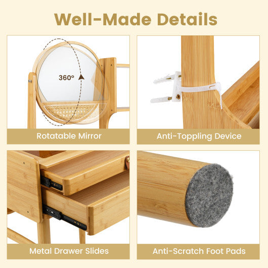 Small Vanity Desk 23.5 Inch Compact Makeup Table with Mirror-Natural