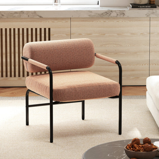 Velvet Upholstered Accent Chair with Cylindrical Backrest and Metal Armrests-Brown W2B