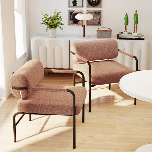 Velvet Upholstered Accent Chair with Cylindrical Backrest and Metal Armrests-Brown W2B