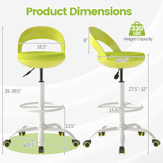 Drafting Stool Rolling Tall Desk Chair with Wheels-Green W2B