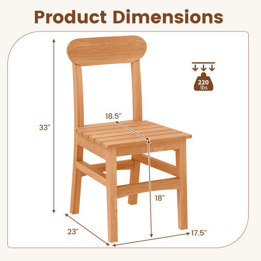Patio Teak Wood Chair Armless Dining Chair with Slatted Seat W2B