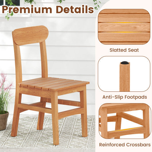 Patio Teak Wood Chair Armless Dining Chair with Slatted Seat W2B