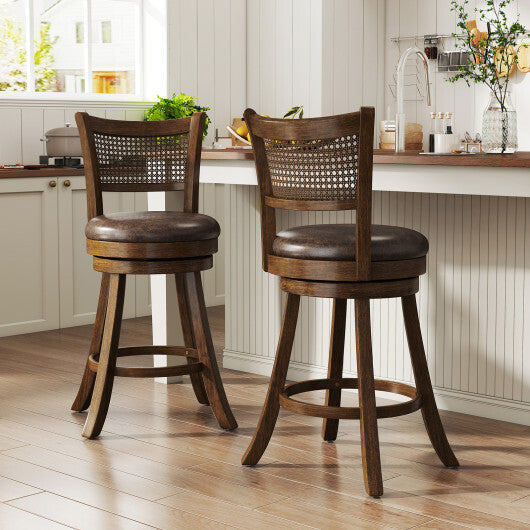 Set of 2 Bar Stools 25" Swivel Bar Chairs Leathaire Counter Height Stools-Brown W2B