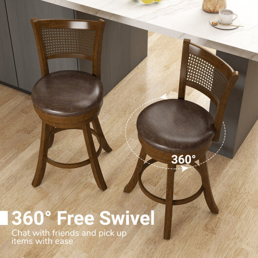 Set of 2 Bar Stools 25" Swivel Bar Chairs Leathaire Counter Height Stools-Brown W2B