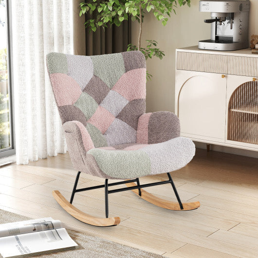 Nursery Rocking Chair with Ergonomic Armrests and High Backrest for Living Room W2B