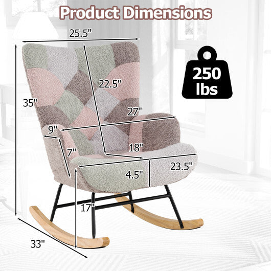 Nursery Rocking Chair with Ergonomic Armrests and High Backrest for Living Room W2B