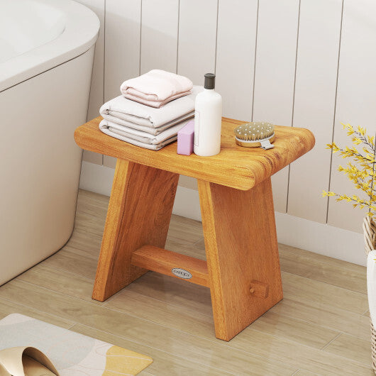 19.5 Inch Teak Shower Bench with Curved Seat for Shaving Legs