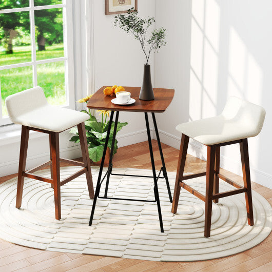 29 Inch Low-Back High-Top Chairs with Padded Seat and Rubber Wood Legs-White W2B