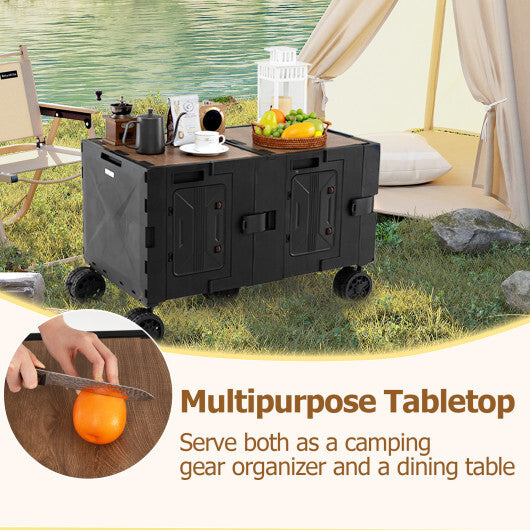 Large Foldable Utility Cart with 2-Tier Storage Crates and Telescoping Handle-White W2B
