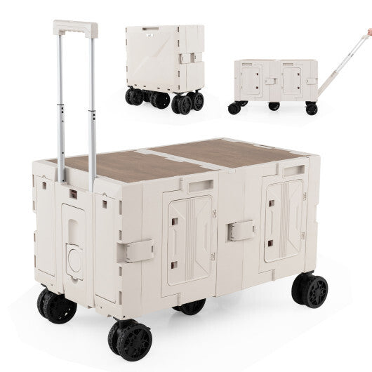 Large Foldable Utility Cart with 2-Tier Storage Crates and Telescoping Handle-White W2B