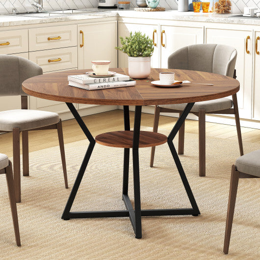 47" Round Dining Table for 4 with Storage Shelf-Brown