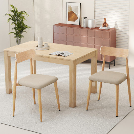Linen Fabric Upholstered Modern Dining Chair Set of 2 with Padded Seat and Curved Back-Oak W2B