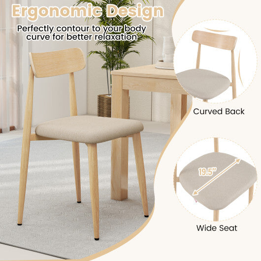 Linen Fabric Upholstered Modern Dining Chair Set of 2 with Padded Seat and Curved Back-Oak W2B