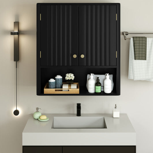 Fluted Bathroom Wall Cabinet with Open Shelf-Beige W2B