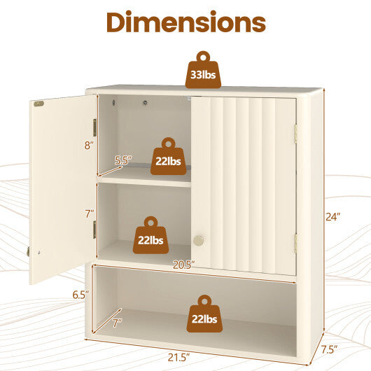 Fluted Bathroom Wall Cabinet with Open Shelf-Beige W2B