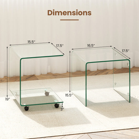 C-Shaped End Table Modern Tempered Glass Side Table with Shelf-White W2B
