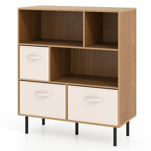 6-Cube Bookshelf with 3 Removable Folding Fabric Drawers for Living Room-Rustic Brown W2B