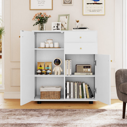 Kitchen Sideboard Buffet Cabinet Coffee Bar Cabinet with 2 Drawers 2 Doors and 3 Adjustable Shelves-White W2B