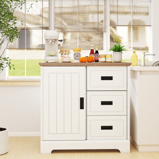 Farmhouse Sideboard Buffet Cabinet Kitchen Pantry with Sliding Doors-White