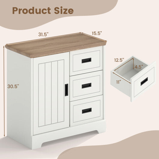 Farmhouse Sideboard Buffet Cabinet Kitchen Pantry with Sliding Doors-White W2B