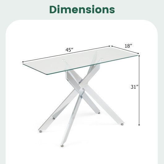 Glass Console Table Modern Entryway Table with Clear Tempered Glass Top-Silver W2B