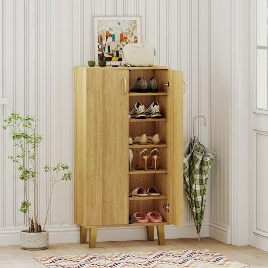 6-Tier Modern Freestanding Wooden Shoe Cabinet with Doors and Removable Shelves-Oak W2B