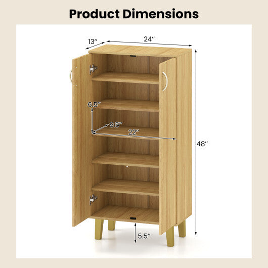 6-Tier Modern Freestanding Wooden Shoe Cabinet with Doors and Removable Shelves-Oak W2B