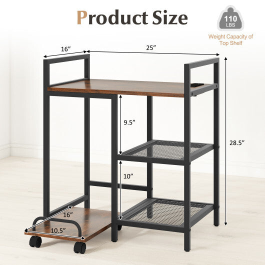 Printer Stand with Charging Station and Storage Shelves-Black