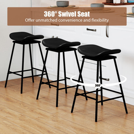 Set of 2 Swivel Barstools Faux Leather Upholstered Backless with Footrest-Brown