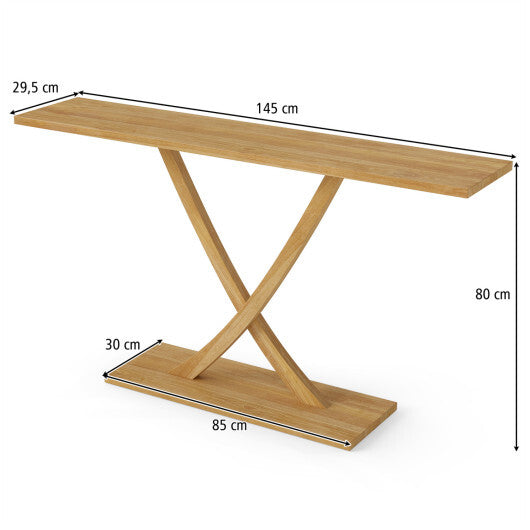 57 Inch Solid Wood Console Table with Teak Wood Frame and Geometric Design W2B