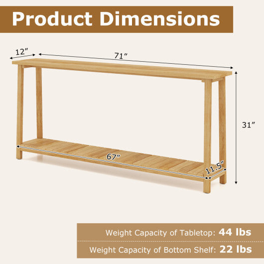 2-Tier Farmhouse Sofa Table with Teak Wood Frame and Storage Shelf W2B
