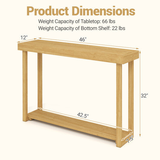 46 Inch Solid Wood Console Table 2-Tier Narrow Farmhouse Sofa Table W2B