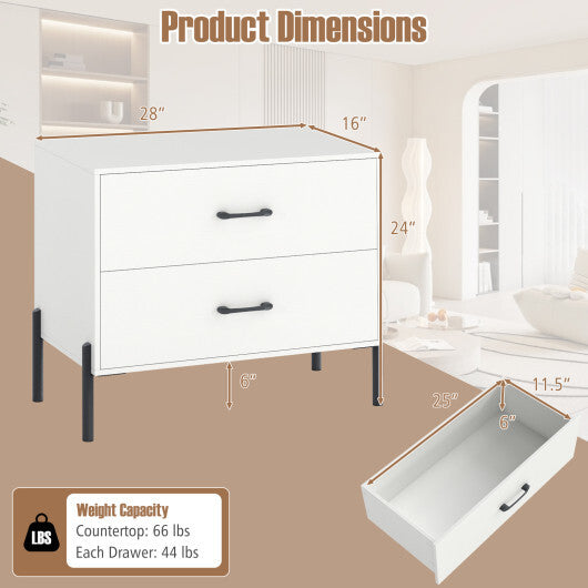 Modern Wooden 2-Drawer Nightstand with Metal Legs and Handles-White W2B