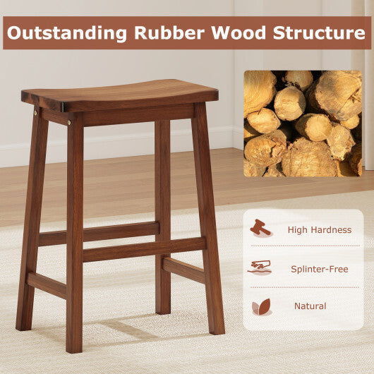 Set of 2 Saddle-Seat Counter Height Stools with Curved Seat and Footrests-Walnut W2B
