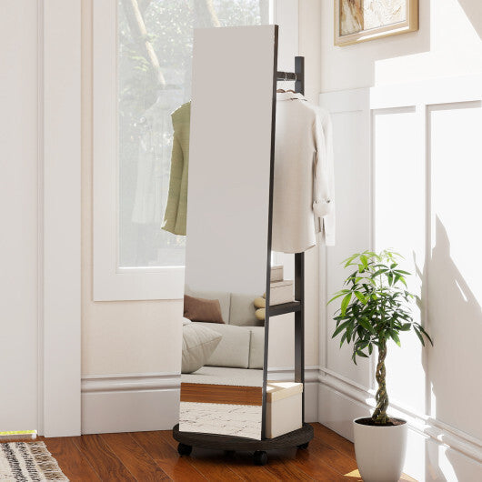 Coat Rack with Full Length Mirror Freestanding Coat Tree with 3 Hooks-Walnut W2B