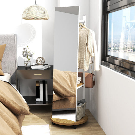 Coat Rack with Full Length Mirror Freestanding Coat Tree with 3 Hooks-Walnut W2B